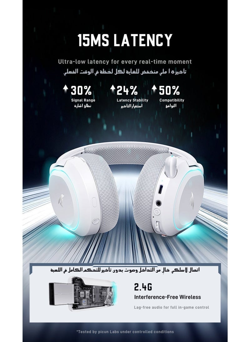 بيكن سماعة الألعاب اللاسلكية PICUN G2 PRO RGB، صوت محيطي 7.1، سماعات ألعاب USB 2.4 جيجا هرتز مع ميكروفون إلغاء الضوضاء ENC Bluetooth، سماعة رأس لاسلكية للكمبيوتر الشخصي PS5 PS4 Mac Switch - Image 5